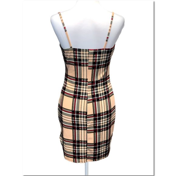 Shein Plaid Dress Size Large Cream and Black Plaid Minidress EUC - Picture 2 of 8